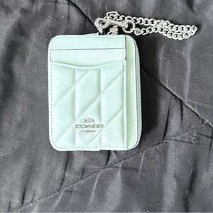 Coach Mint Quilted Card Holder with Silver Chain